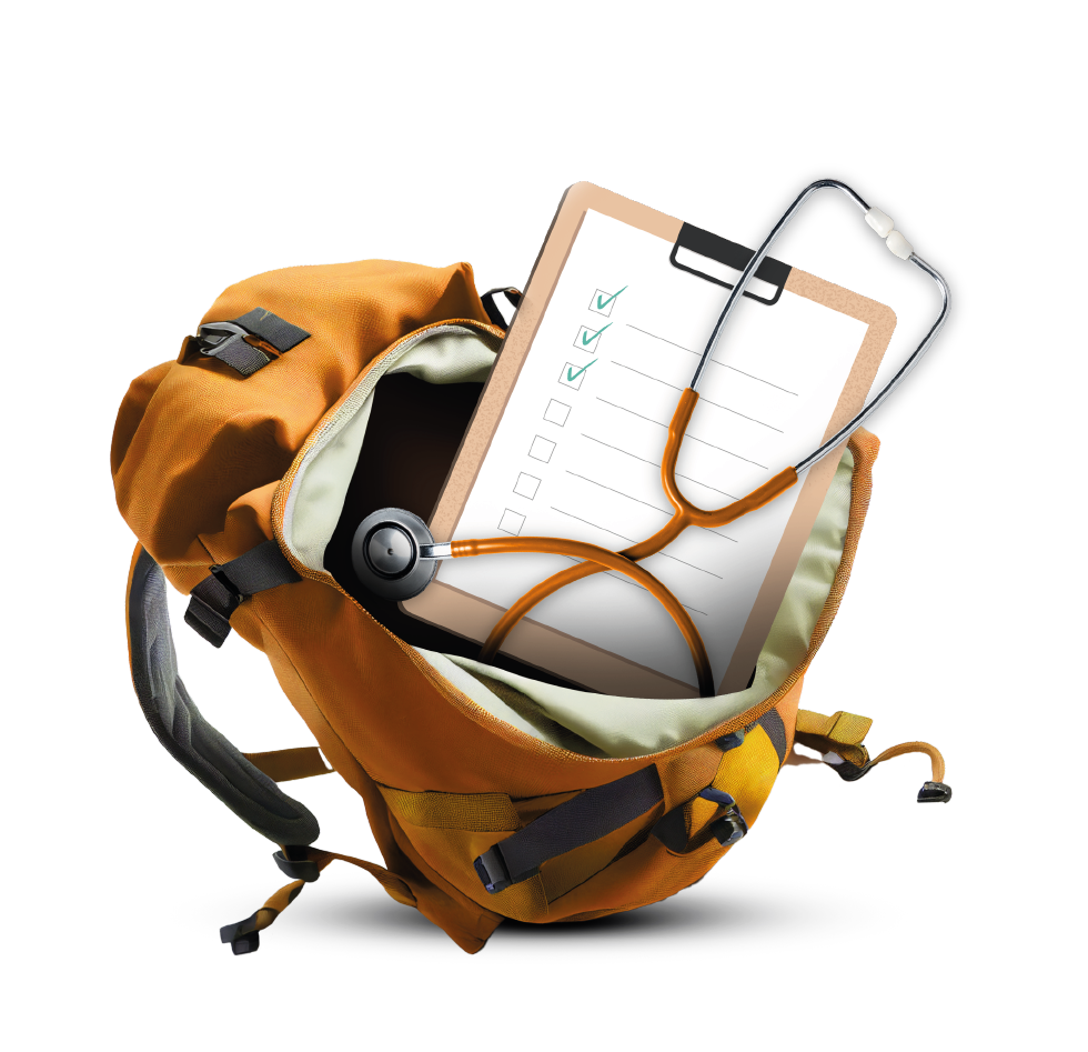Sac à dos orange avec des outils symbolisant le diagnostic de maturité digitale 